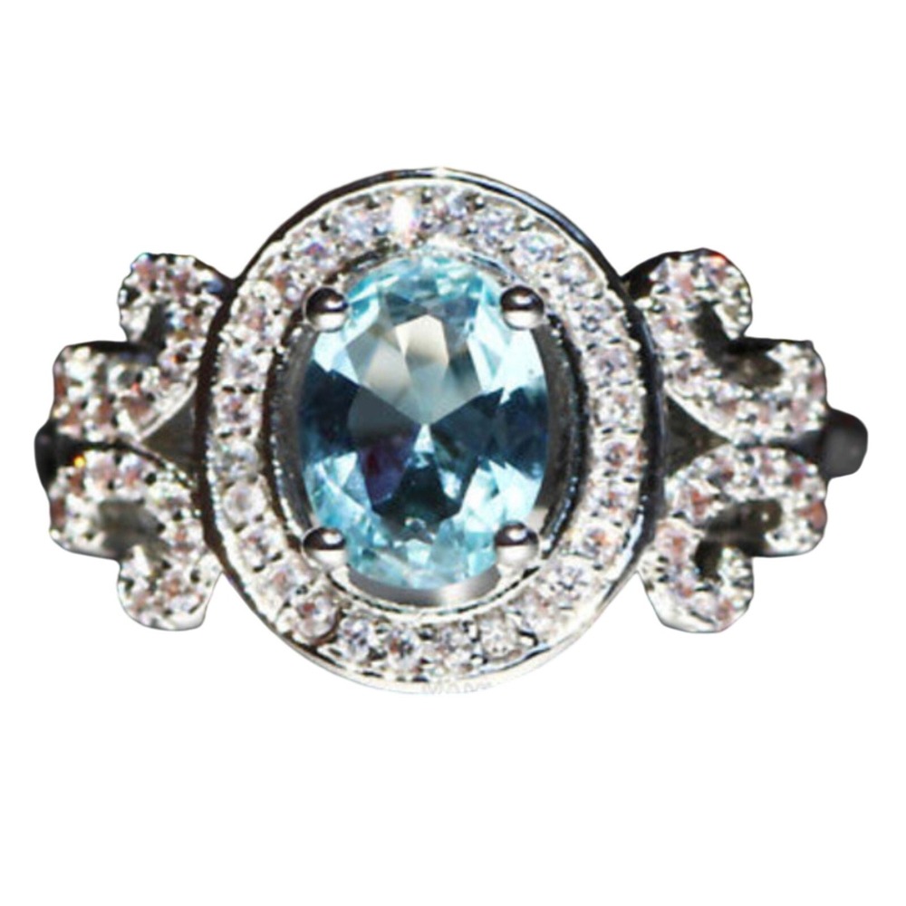 Cocktail Ring Simulated Topaz Diamonds Sterling Silver 925 Sz 8 Light Blue Luxe